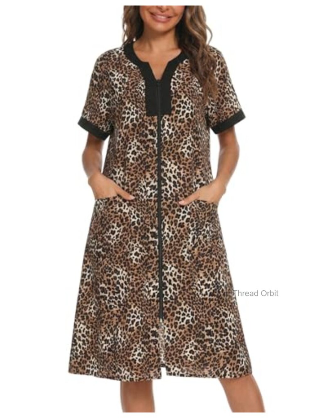 Zipper Front Housecoat Lightweight Duster Robe with Pockets